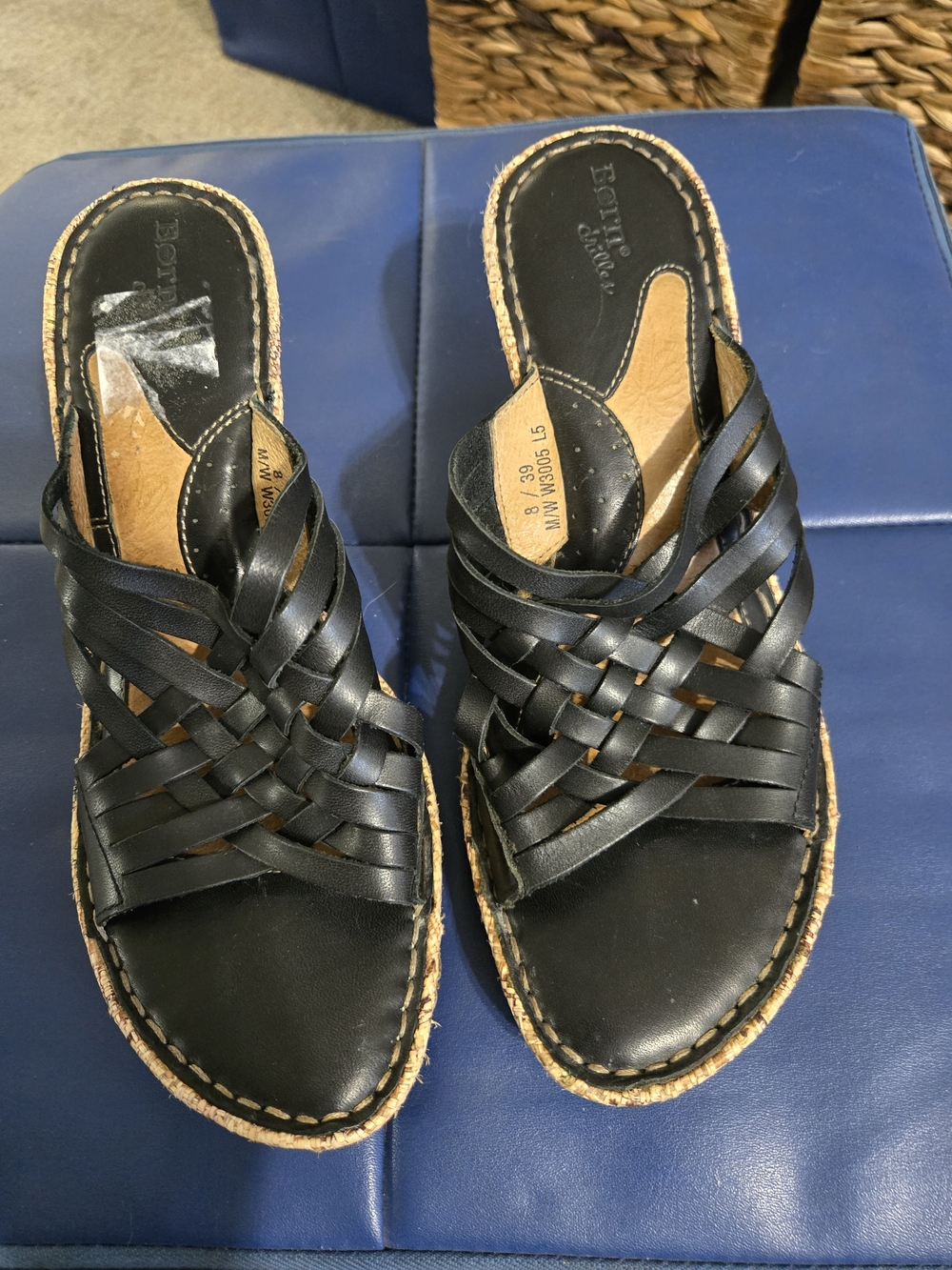 Born Black Woven Leather Slide Mules